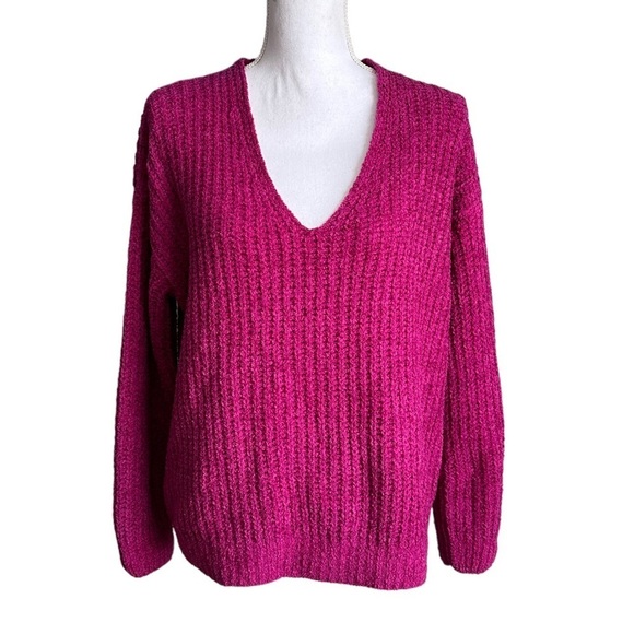 Express Knit Magenta Pink V-neck Sweater Size S/P - Picture 1 of 17
